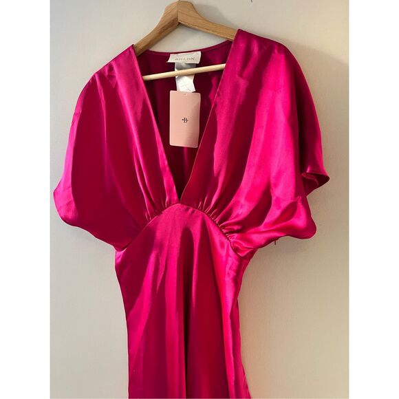 NWT BHLDN Leila Stretch Satin Deep-V Mini Dress size S - Picture 2 of 7
